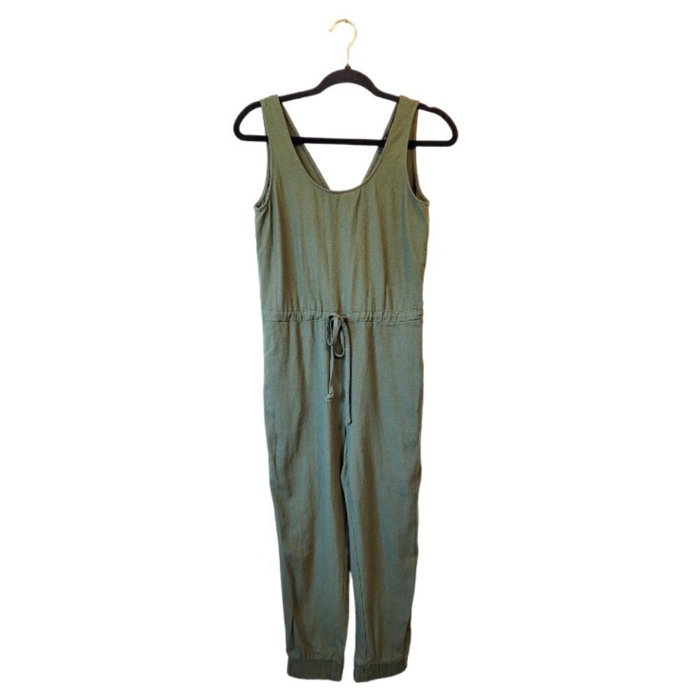 Drew Olive Green Linen Blend Sleeveless Jumpsuit